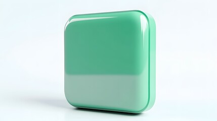 Blank Mobile application icon, button - green square with round corners. 3d rendering, white background