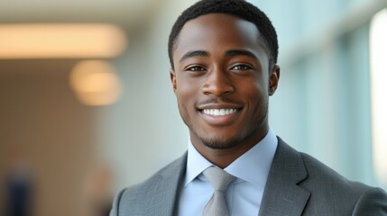 Confident African American Businessman Smiling in Modern Office Setting