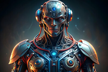 A futuristic humanoid robot with intricate metallic features and glowing elements, evoking a blend of technology and artistry.
