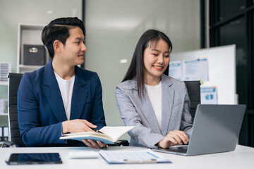 Fototapeta premium Project manager working and update tasks with milestones progress planning and professional investor working new start up project in the office.