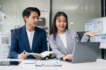 Fototapeta premium Project manager working and update tasks with milestones progress planning and professional investor working new start up project in the office.