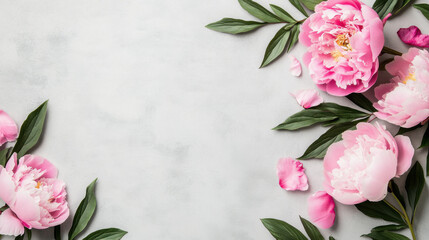 Pink Peonies on a Gray Background