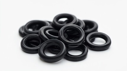 Naklejka premium Black Rubber O-Rings on White Background