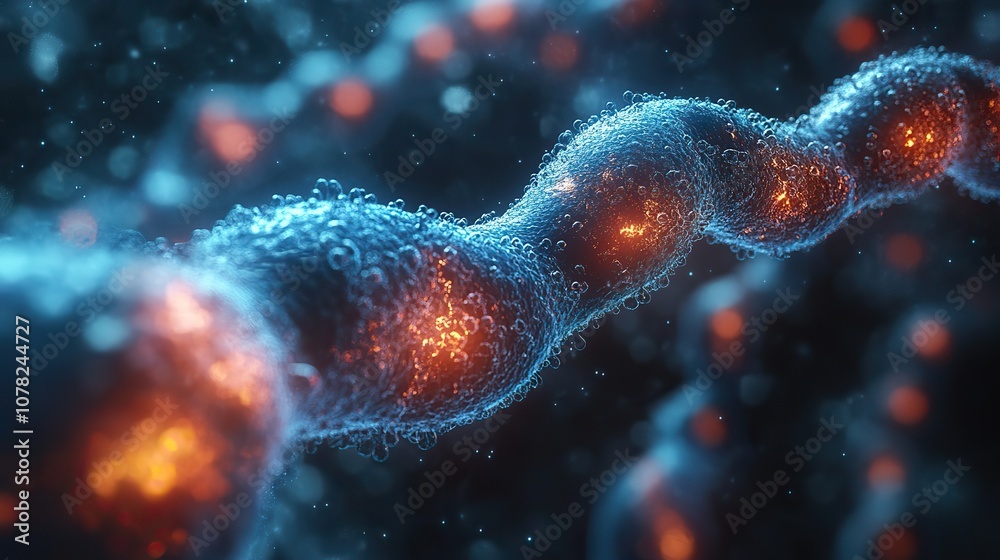 Wall mural cells and biological chain molecules and abstract conception 3d rendering