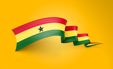 3d Flag Of Ghana 3d Wavy Shiny Ghana Twisted Ribbon Flag Isolated On yellow Background 3d...