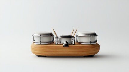 A miniature drum set on white background