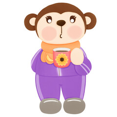 Monkey drinks coffee 