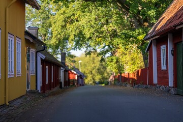 Fototapeta premium Charming street with colorful wooden houses.