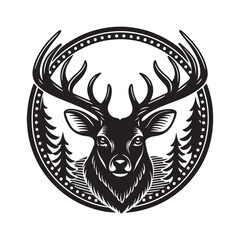 Deer Head Silhouette Vector - Black Illustration.