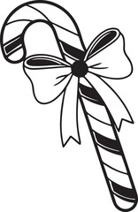 Candy Cane with Bow Silhouette - Black and White Design.