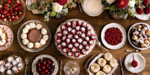 Fototapeta premium A bird's-eye view of delicious Thanksgiving desserts spread out on a table.