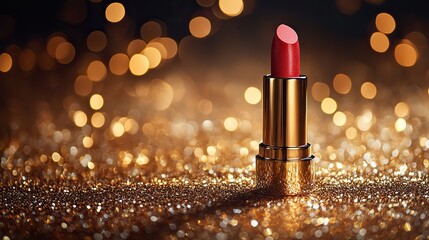 cosmetic branding sale and glamour concept rose lipstick on golden christmas new years and valentines day holiday glitter background make up and cosmetics product for luxury beauty brand