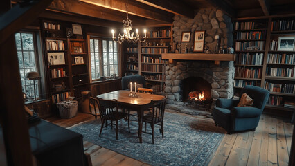 Cozy 1900s Scandinavian Cabin Interior: Candlelit Warmth and Rustic Charm