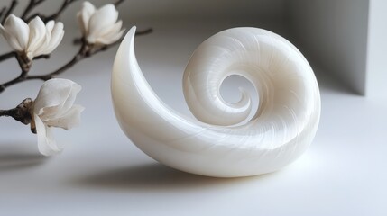 White Spiraled Shell on a White Background