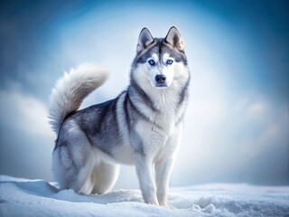 Fototapeta premium Majestic Siberian Husky Dog Captured in Long Exposure on White Background, Showcasing Graceful Movement and Stunning Detail, Ideal for Animal Lovers and Pet Photography Enthusiasts