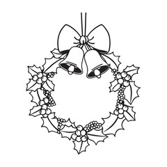 Elegant Christmas Wreath Silhouette Icon - Vector Illustration on White.