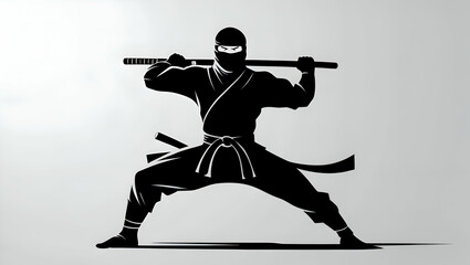 Obraz premium International Ninja Day, Ninja Man in Black Clothes at Ninja Ring, Isolated Background, Vector Illustration, Generative Ai