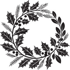 Vector Silhouette Christmas Wreath - Festive Icon on White.