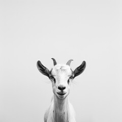 Charming White Goat with Playful Expression Against Minimalist Background - Perfect for Farm, Nature, or Animal-Themed Projects.
