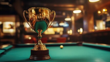 Golden Trophy on a Pool Table