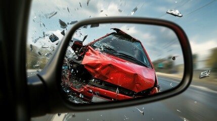 Car Accident Reflection in Rearview Mirror