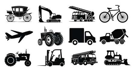 Transportation Icons Collection. Vehicle Silhouette.