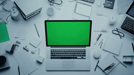 Laptop on Desk with Green Screen