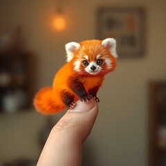 Obraz premium 4. Hand holding a small plush red panda, with soft-focus background adding warmth to the scene. 