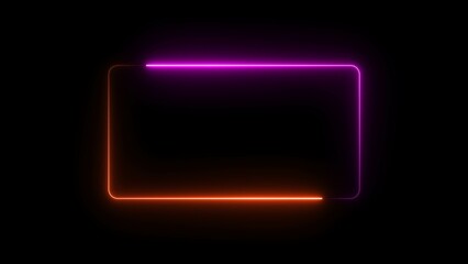 Neon rectangle border frame illustration background. Seamless loop neon line. 
