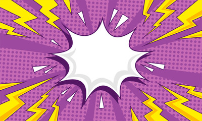 Comic blank purple background design with thunder illustration 