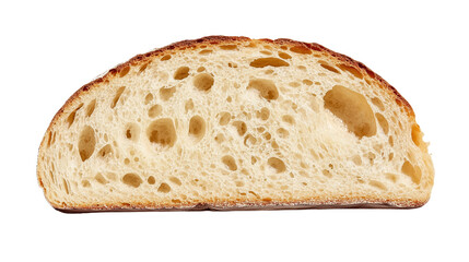 Half of freshly baked sourdough bread showcasing its chewy texture and airy structure