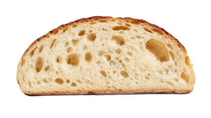 Half of freshly baked sourdough bread showcasing its chewy texture and airy structure