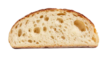 Selbstklebende Fototapeten Half of freshly baked sourdough bread showcasing its chewy texture and airy structure © nik_yurginson