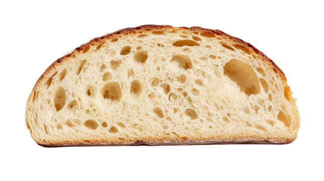 Half of freshly baked sourdough bread showcasing its chewy texture and airy structure