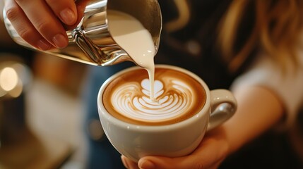 A Barista Pouring Milk Into a Cup of Coffee