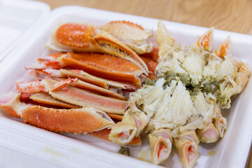 Korean crab food. Steamed snow crab