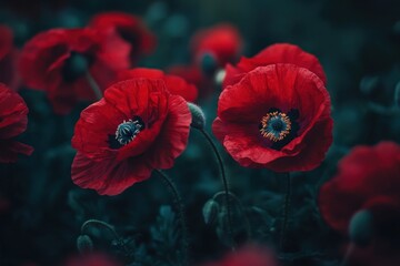 Obraz premium bunch of vibrant red anemone blooms in garden