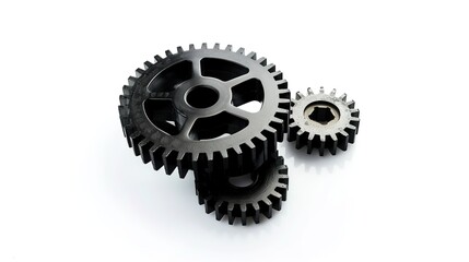 Striking Black Gears on White Background: A Mechanical Masterpiece