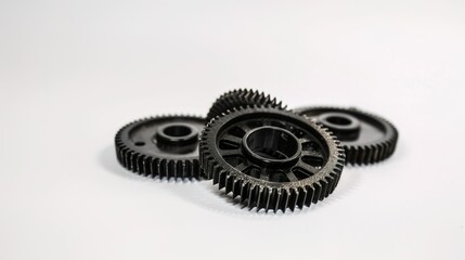 Striking Black Gears on White Background: A Mechanical Masterpiece
