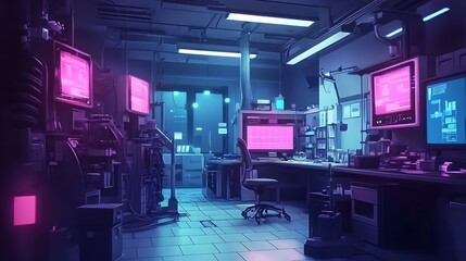 Fototapeta na wymiar High-tech Anime-style laboratory with glowing digital displays