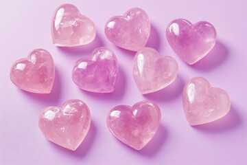 Fototapeta premium Light pink hearts with a soft gradient effect on a lavender background.