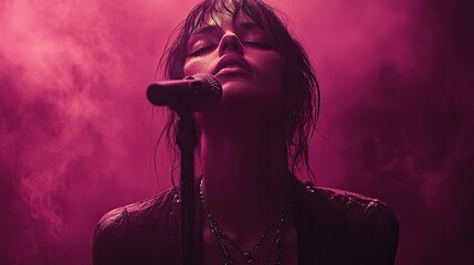 design an ad for a music streaming service or concert ticket website with a bold edgy purple and black background that screams rockstar