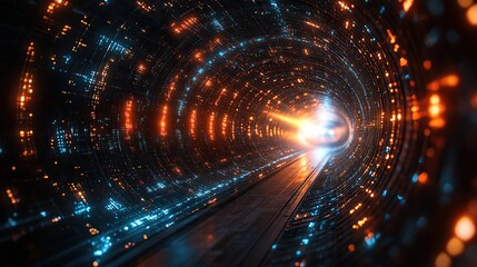 Obraz premium digital cyberspace sci fi concept tunnel 3d rendering 360 degree seamless panoramic view