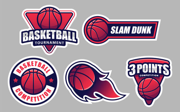 Pack of Five Basketball Stickers. Sport and Competition Illustration Theme.