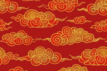 Fototapeta premium Golden Clouds on Red Background