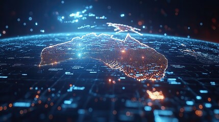 Obraz premium digital map of australia concept of australia global network and connectivity data transfer and cyber technology information exchange and telecommunication