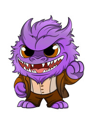 Stylish Cartoon Monster Character with Horns in Suit, Fun and Playful Fantasy Creature for Kids Art