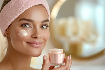 woman applying cream on face