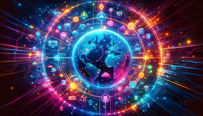 Obraz premium Internet Design a futuristic internet-themed image with vibrant neon colors, showcasing interconnect2