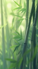 Peaceful bamboo forest scene enveloped in soft, natural light creating a tranquil, refreshing ambiance perfect for relaxation and meditation.